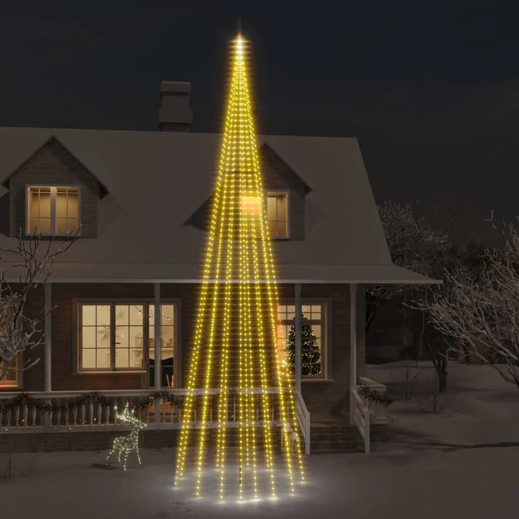 vidaXL Árvore de Natal mastro de bandeira 1134 LED 800cm branco quente