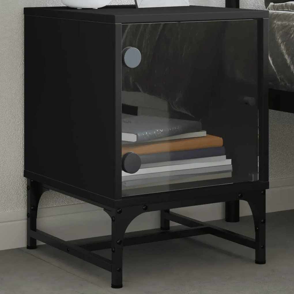 vidaXL Mesa de cabeceira c/ porta de vidro 35x37x50 cm preto