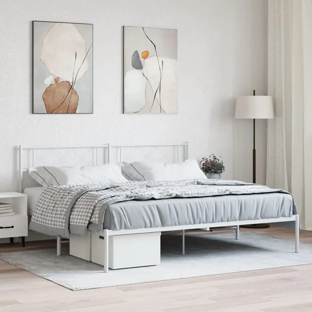 vidaXL Estrutura de cama com cabeceira 183x213 cm metal branco