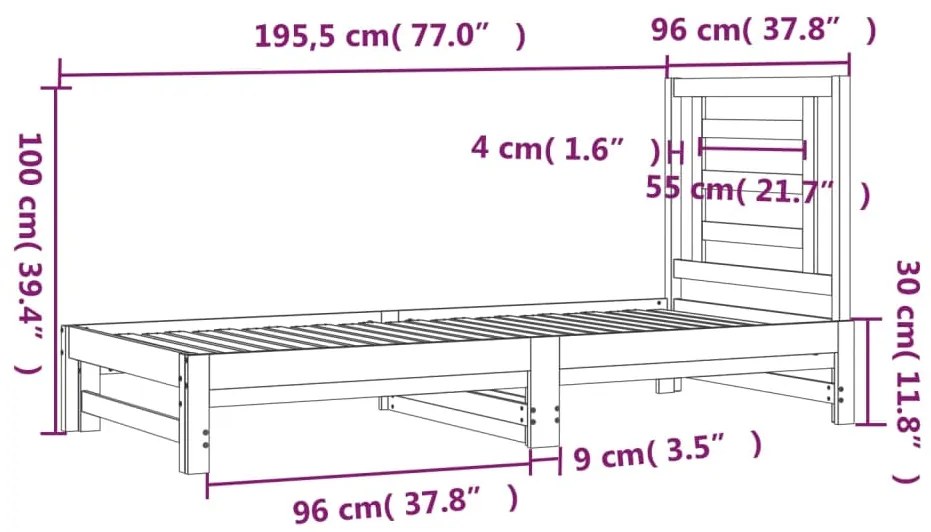 Estrutura sofá-cama de puxar 2x(90x190) cm pinho maciço