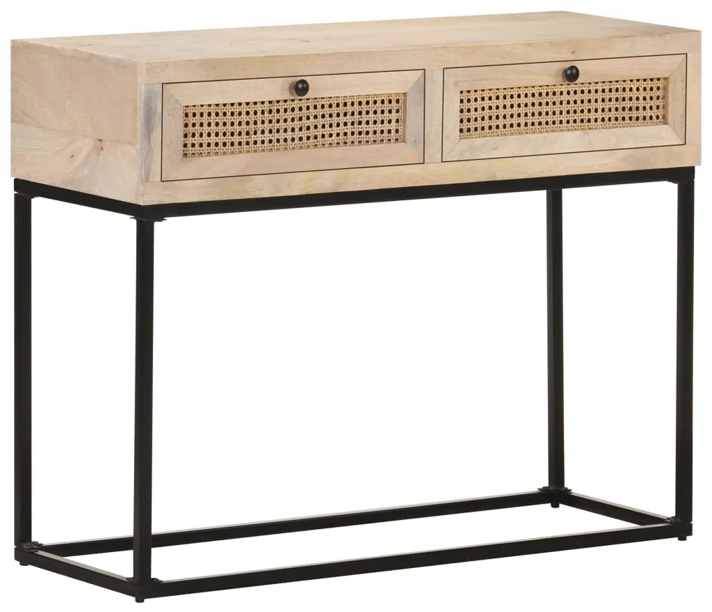 Mesa consola 100x35x76 cm mangueira maciça e palha natural