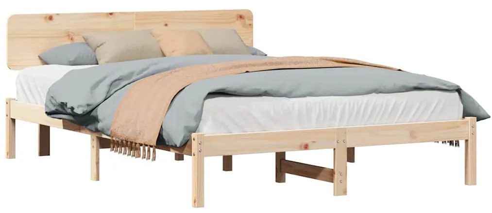 Cama com Cabeceira 140x200 cm em Madeira de Pinho Sólido