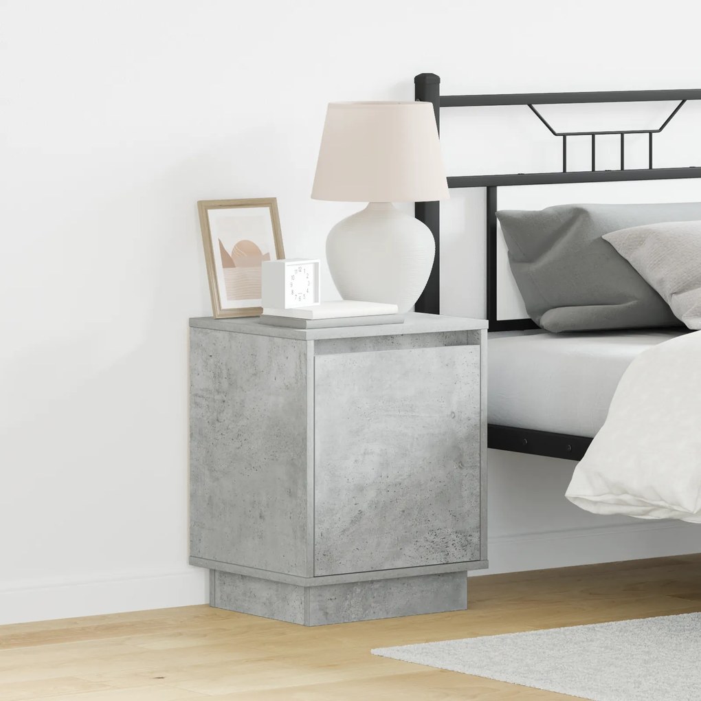 vidaXL Mesa de Cabeceira com Luzes LED Cinza Concreto 39x34,5x50 cm
