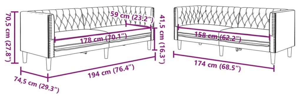 2 pcs conj. de sofás chesterfield couro artificial cappuccino