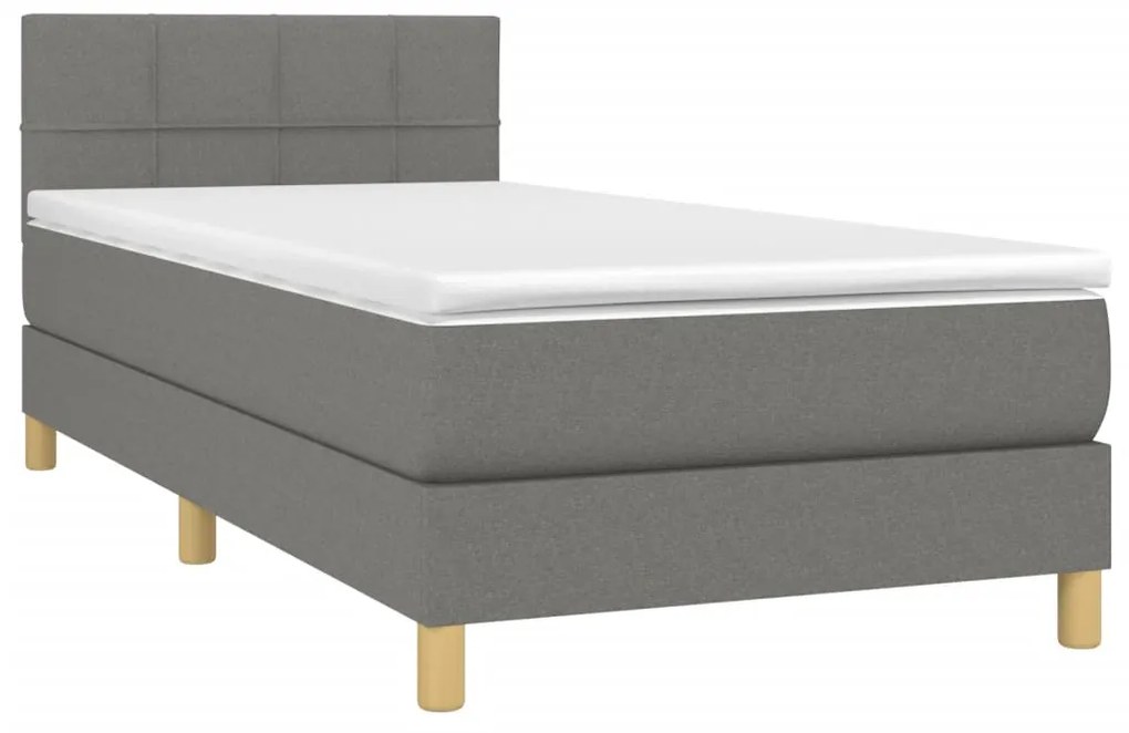 Cama box spring c/ colchão e LED 100x200 cm tecido cinza-escuro