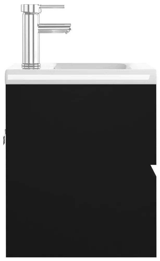 Armário de lavatório c/ lavatório embutido contraplacado preto