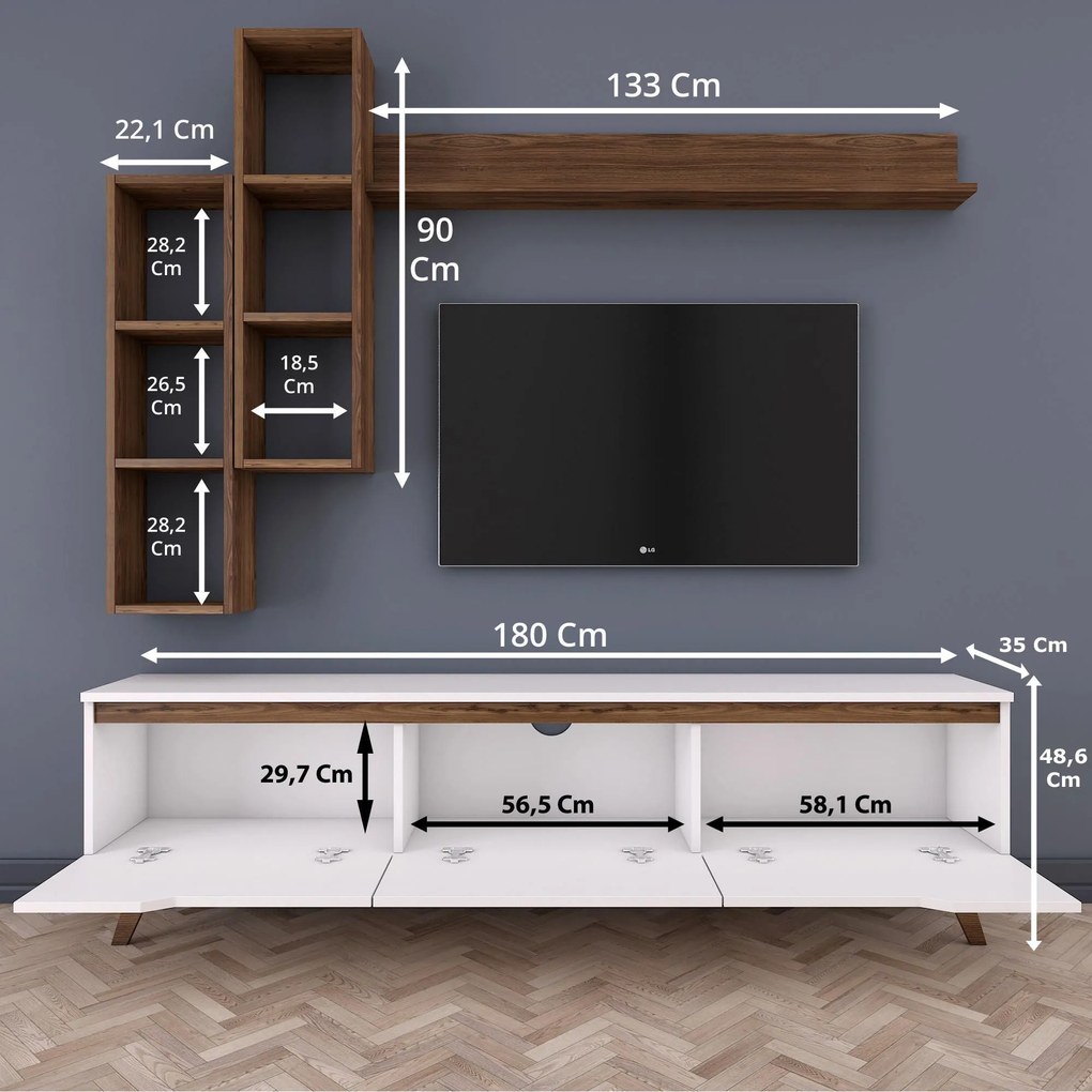 Unidade TV M16 – Branco Nogueira – 180x48,6x35 cm