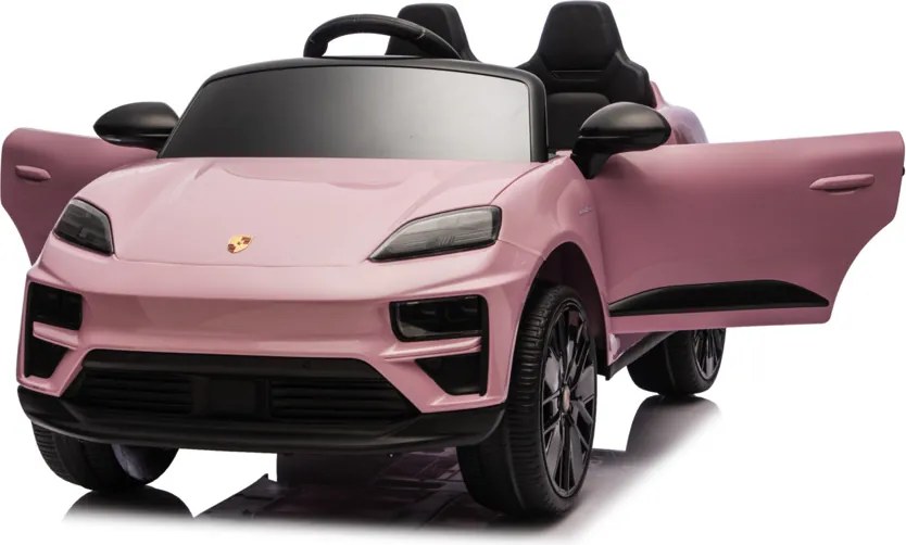 Carro elétrico para crianças até 5 anos Porsche Macan Turbo 12V, com bateria de lítio, Pneus de borracha, Controle remoto Rosa