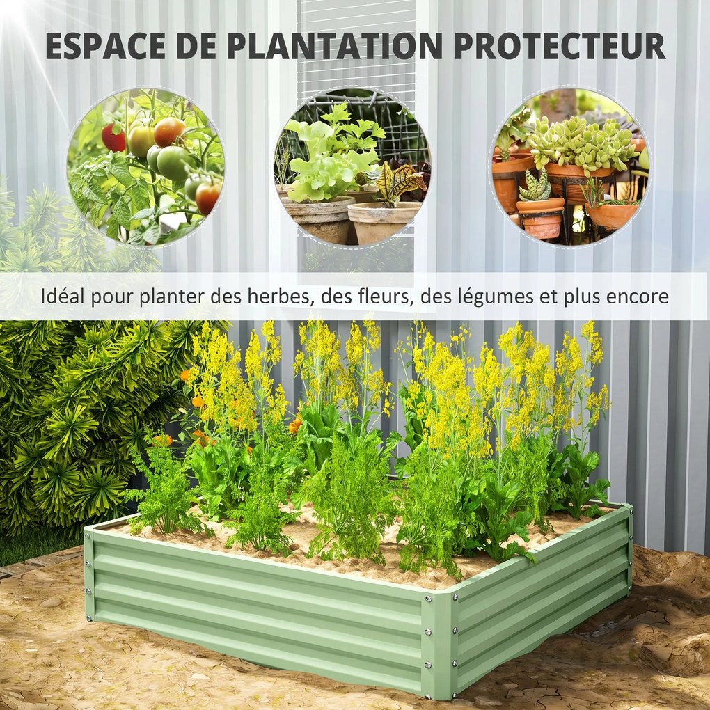 Floreira de Jardim Elevada, 120 x 120 x 30 cm, Resistente à Ferrugem, Verde-Claro