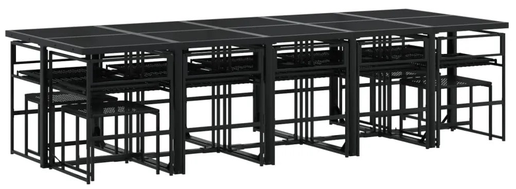 15 pcs conjunto de jantar p/jardim com almofadões vime PE preto