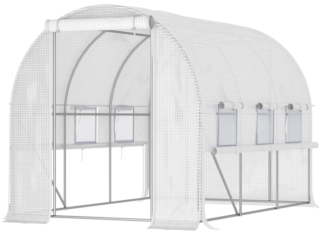 Outsunny Estufa de Jardim Túnel Estufa Túnel 6 ㎡ com 6 Janelas Porta Enrolável Lona PP Estrutura em Aço Galvanizado Branco | Aosom Portugal