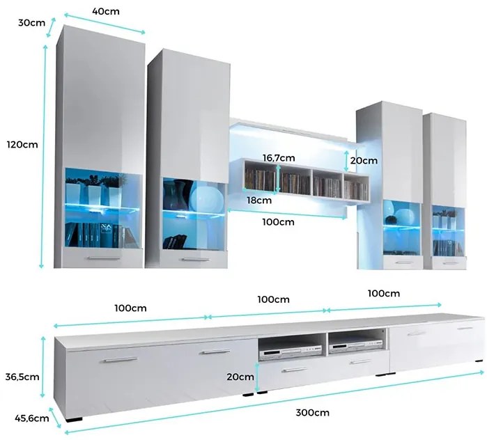 Conjunto de Móveis de Sala Beiral do Lima – 3 m – Branco e Preto com L