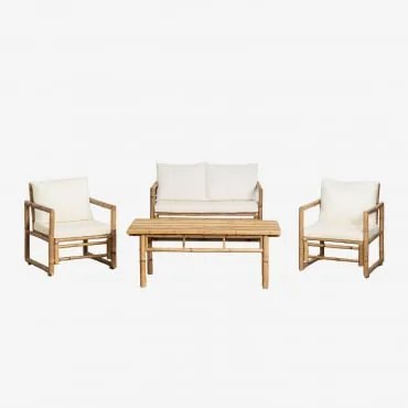 Conjunto De Jardim Com Sofá De 2 Lugares, 2 Poltronas E Mesa De Centro 90x50 Cm Em Bambu Livayna Bambu - Sklum