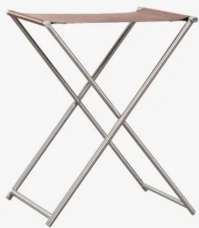 Banqueta Baixa Dobrável De 50 Cm Em Pele E Aço Inoxidável Dravena Castanho Café - Sklum