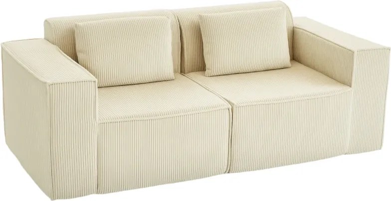 Sofá de 3 Lugares Sofá de Sala 202x90x76 cm Revestido em Veludo Cotelê Acolchoamento Espesso e 2 Almofadas Bege