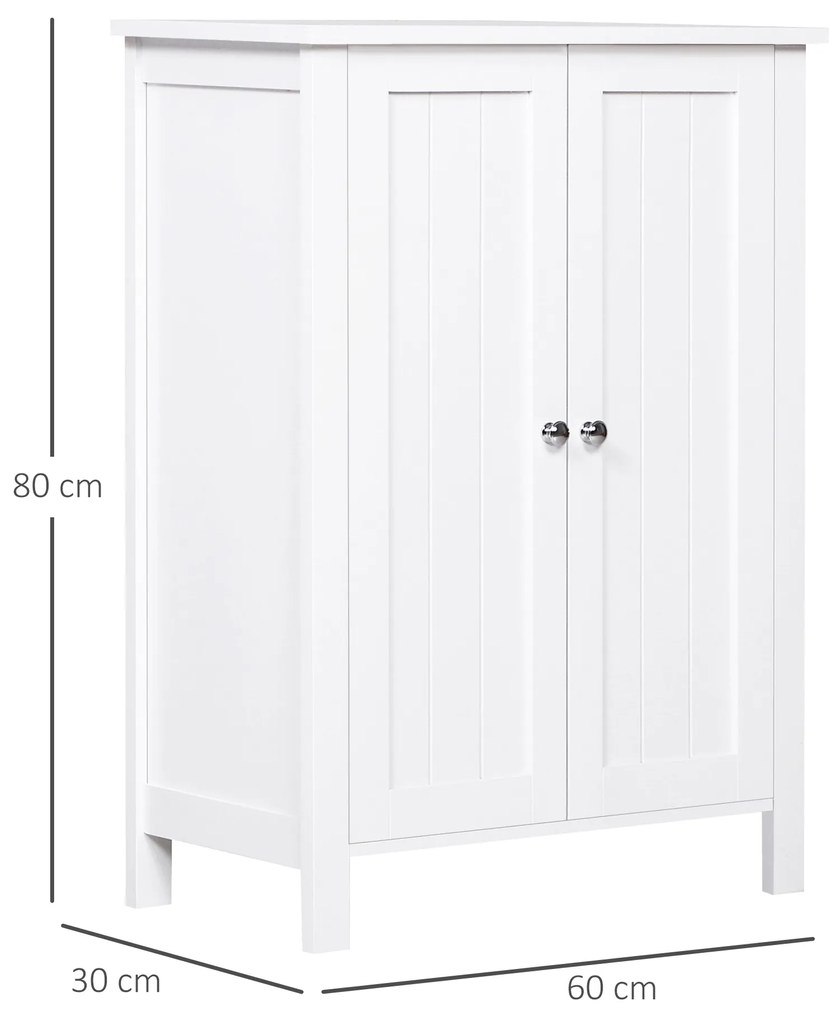 Armário Casa de Banho com 2 Portas e 2 Prateleiras Internas Ajustáveis Móvel Auxiliar de Armazenamento para Sala de Estar Cozinha 60x30x80cm Branco