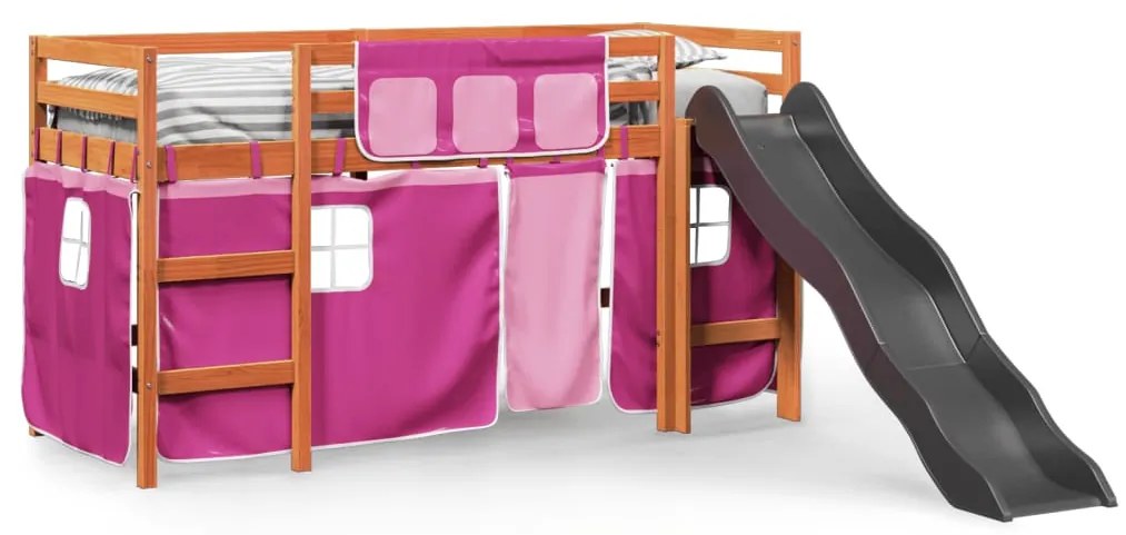 Cama alta p/ criança c/ cortinas 90x200 cm pinho maciço rosa