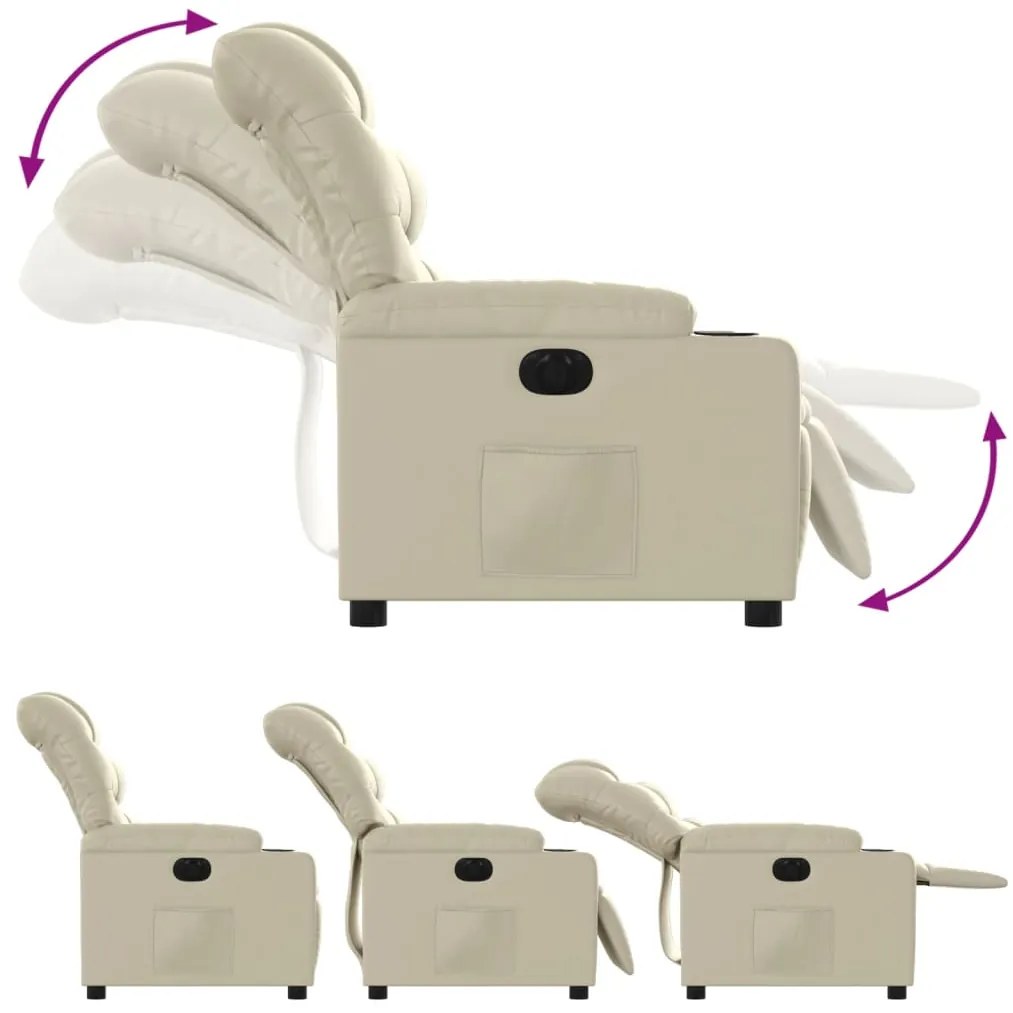 Poltrona reclinável elétrica couro artificial cor creme