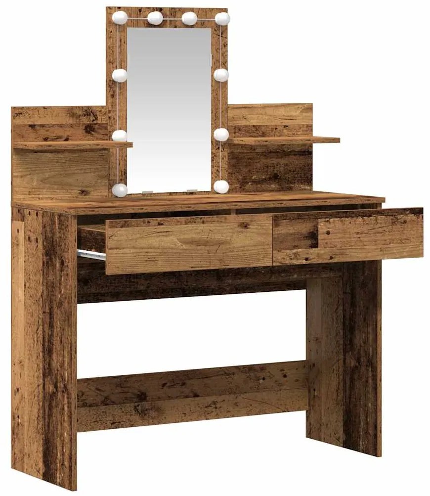 Mesa de Maquiagem com Espelho e Luzes LED Madeira Velha Madeira Recons