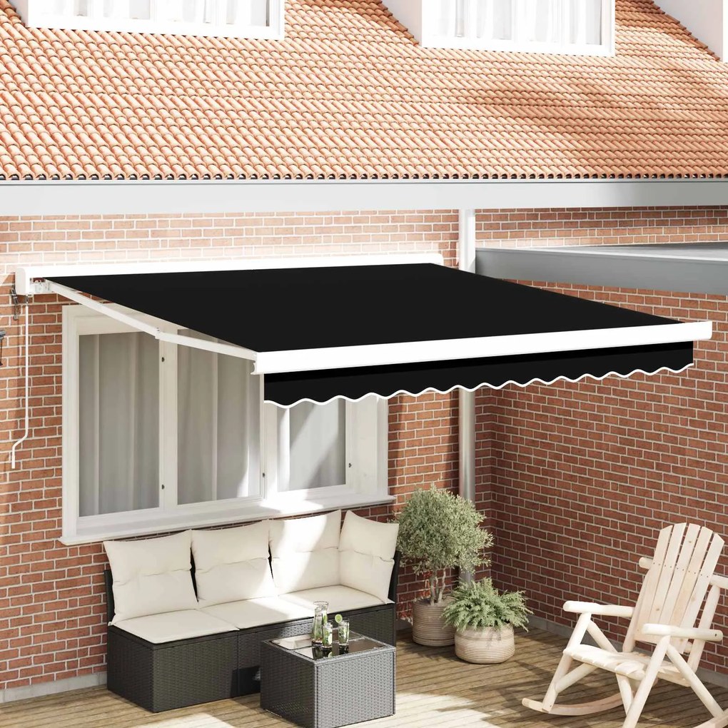 vidaXL Toldo Retrátil Manual Preto 350 x 250 cm Tecido, Metal