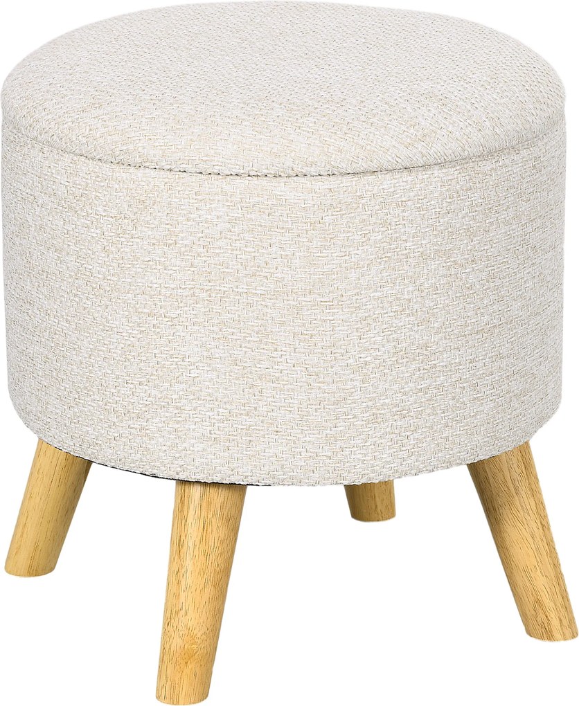 HOMCOM Puff Redondo Repousa Pés com Baú de Arrumação e Pés em Madeira Design Moderno Creme | Aosom Portugal