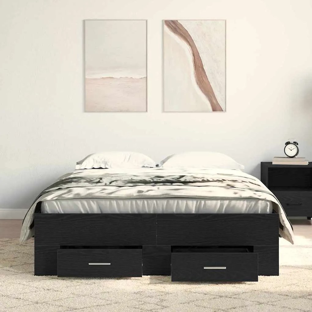 Cama com Gavetas vidaXL Carvalho Preto 120x200 cm Madeira Engenharia
