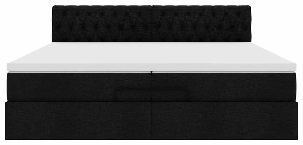 Estrutura de cama otomana com colchão 200x200 cm tecido preto