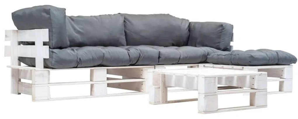 vidaXL Sofás de paletes jardim 4 pcs almofadões cinzentos madeira
