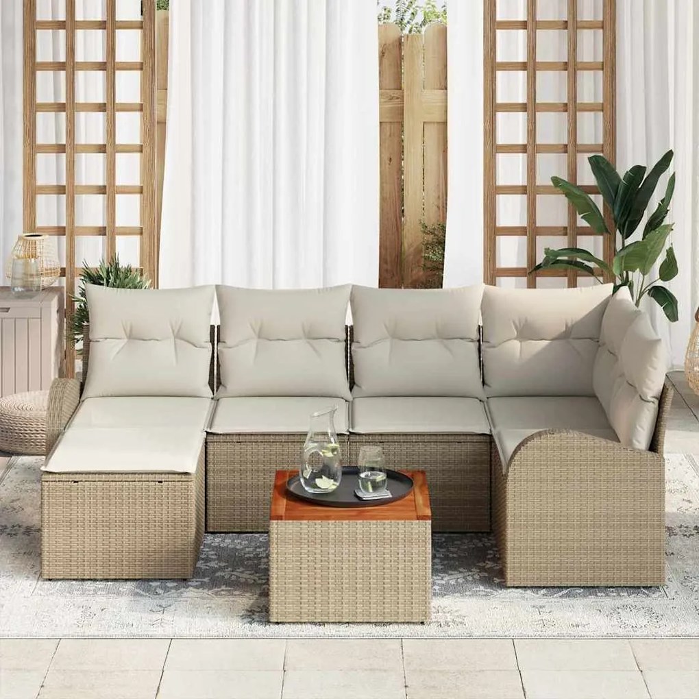 Conjunto de Sofá de Jardim 7 pcs Bege, branco Grande