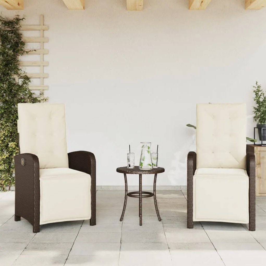 vidaXL Cadeiras jardim reclináveis 2 pcs c/ apoio de pés vime castanho