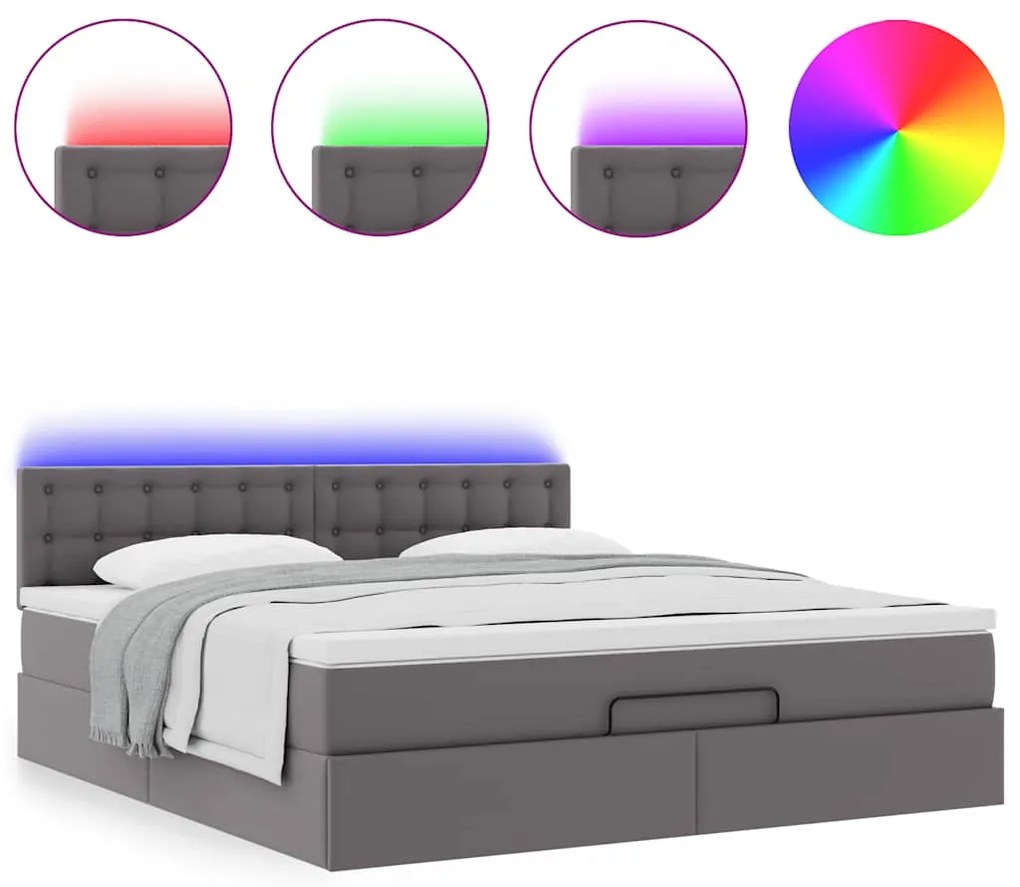 Cama otomana com colchões &amp; LEDs 180x200 cm couro artificial