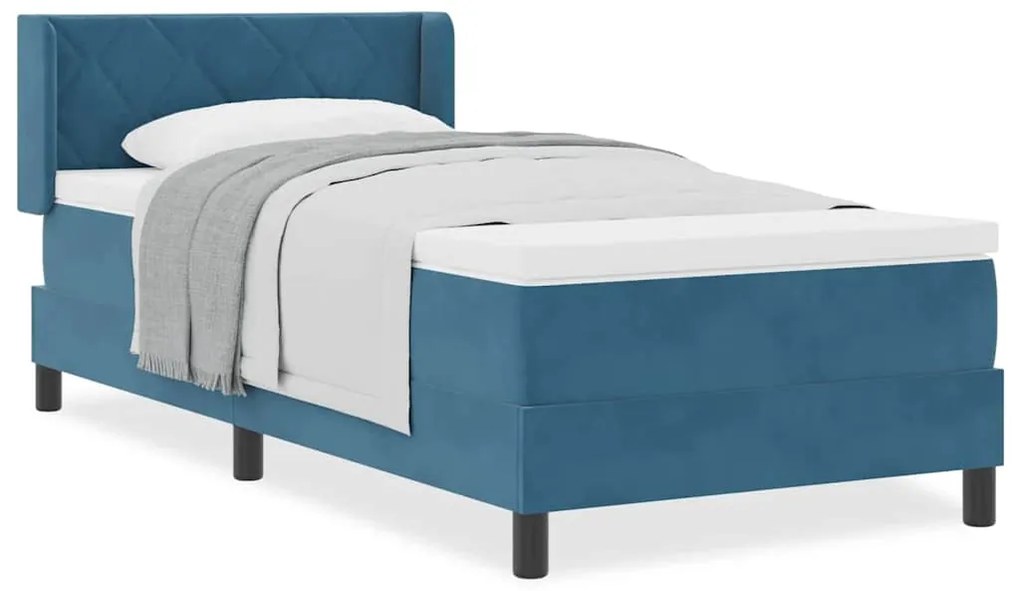 Cama Box Spring vidaXL com Colchão Azul Escuro 100x200 cm Veludo