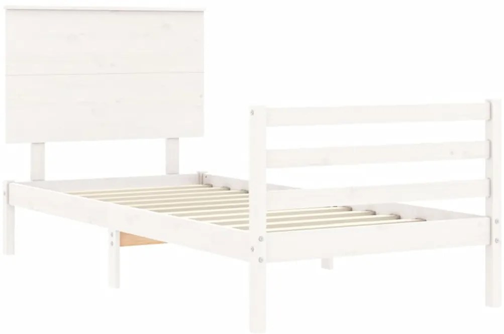 Estrutura cama de solteiro c/ cabeceira madeira maciça branco