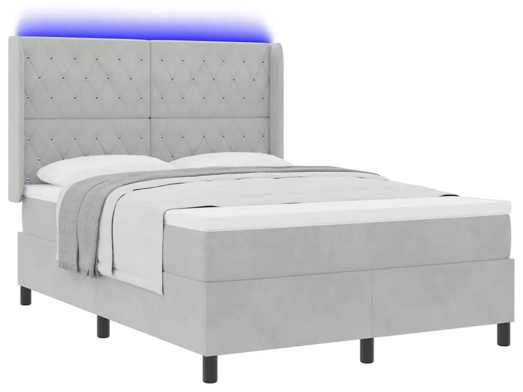 Cama Box Spring vidaXL com Colchão e Luz LED Cinza Claro 140x190 cm Ve