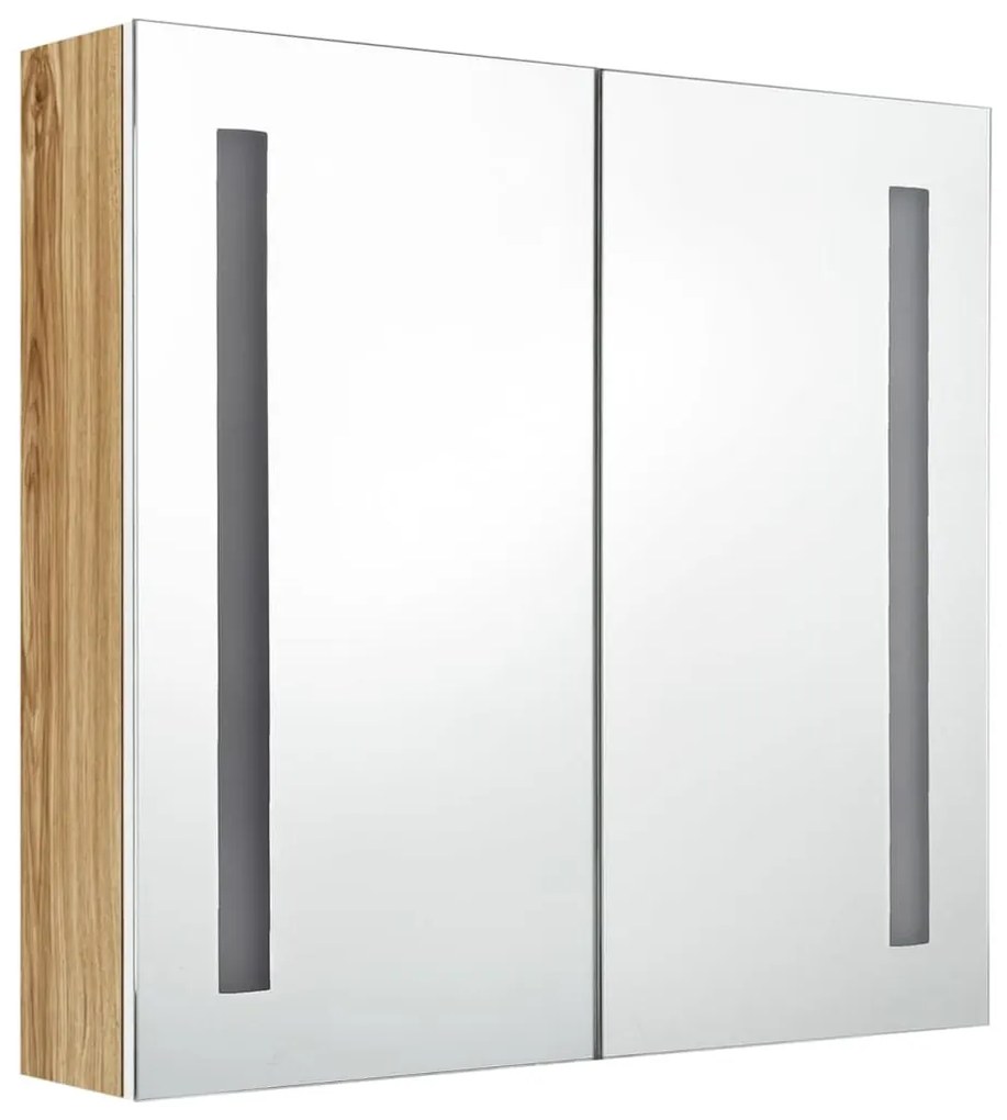Armário espelhado casa de banho LED 62x14x60 cm branco/carvalho