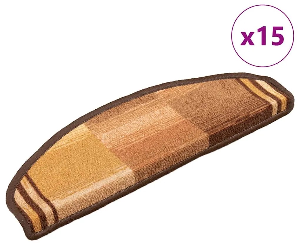vidaXL Tapetes de escada adesivos 15 pcs 65x21x4 cm castanho