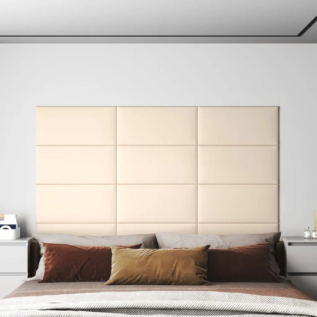 Painel de parede 12 pcs 60x30 cm veludo 2,16 m² creme
