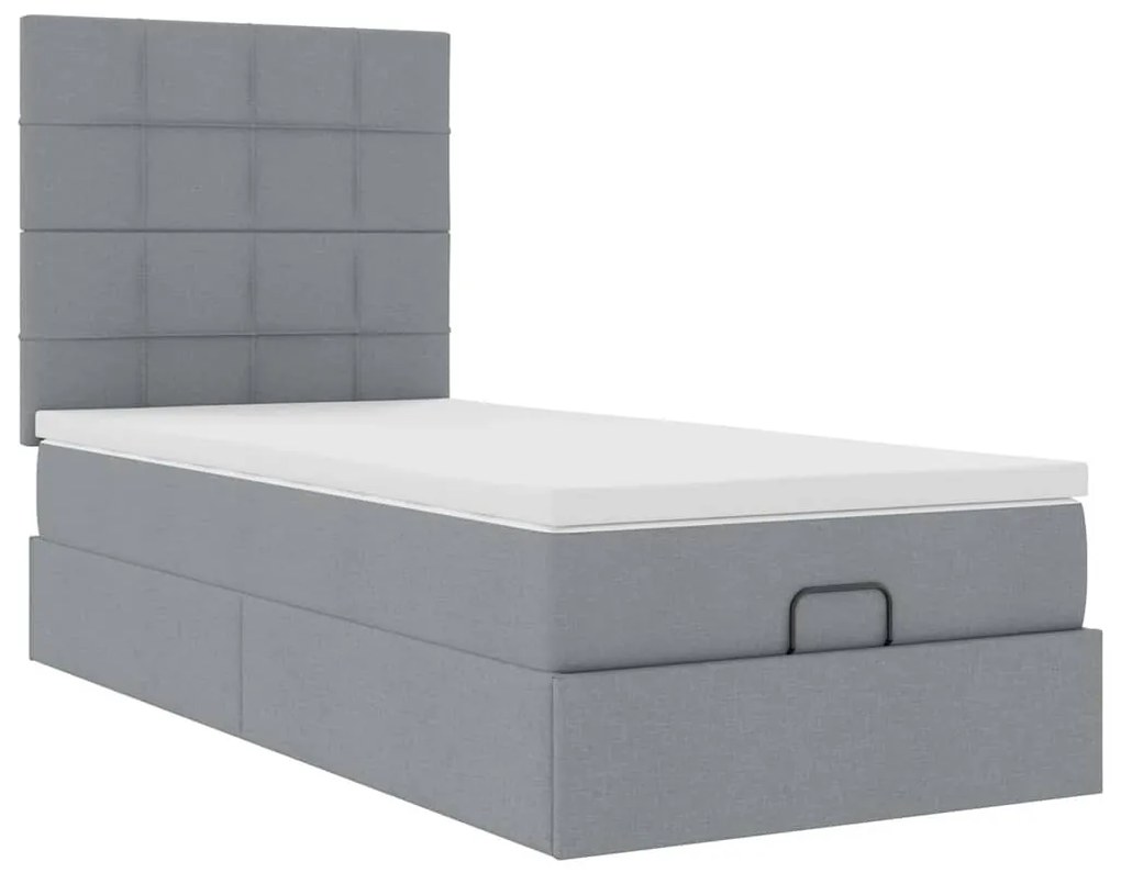 Cama Otomana com colchão & LEDs 90x200 cm tecido cinzento claro