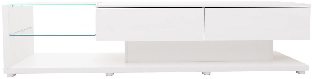 Armário de TV móvel Branco brilhante com moldura de vidro e iluminação em LED, 170x36x38cm, Branco