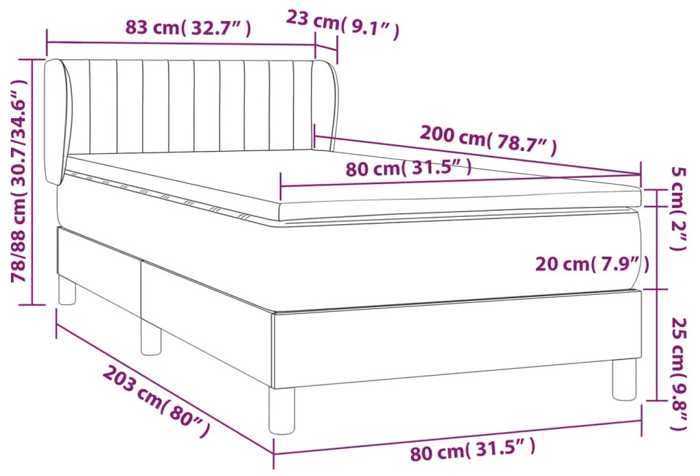 Cama com molas/colchão 80x200 cm veludo cinza-escuro