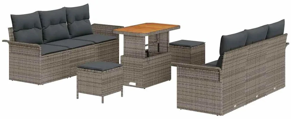 Conjunto de Sofás para Jardim 9 Peças com Almofadas Cinza Rattan Polié