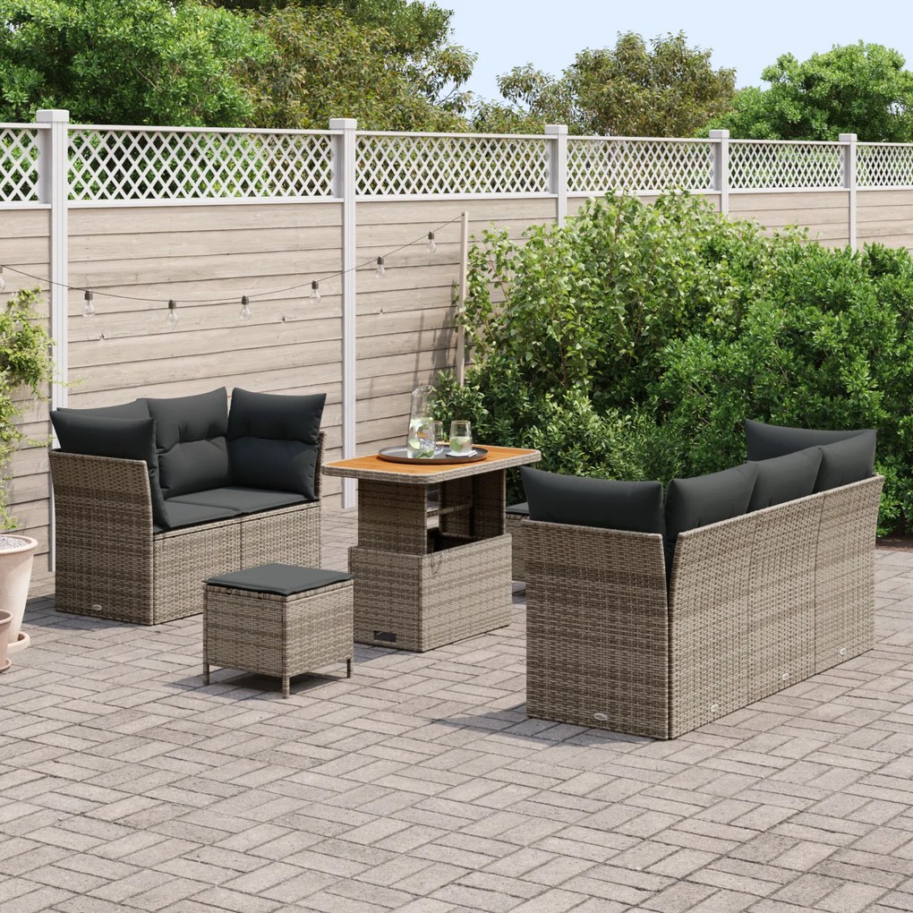 Conjunto de Sofás de Jardim vidaXL com 8 Peças e Almofadas Cinza Ratta
