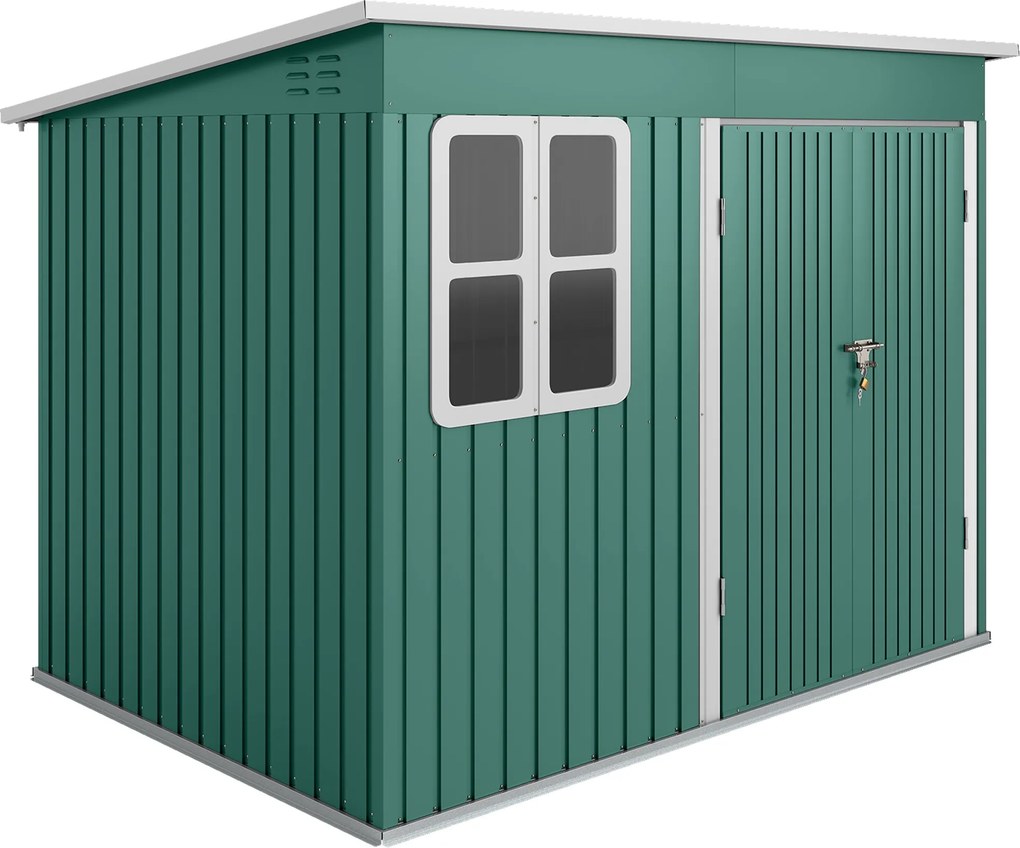 Outsunny Galpão metálico para armazenamento de ferramentas de jardim, com janela, porta larga, 260 x 177 x 190 cm, Verde | Aosom Portugal