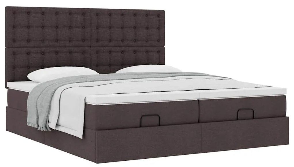 Estrutura de cama otomana com colchões tecido castanho escuro