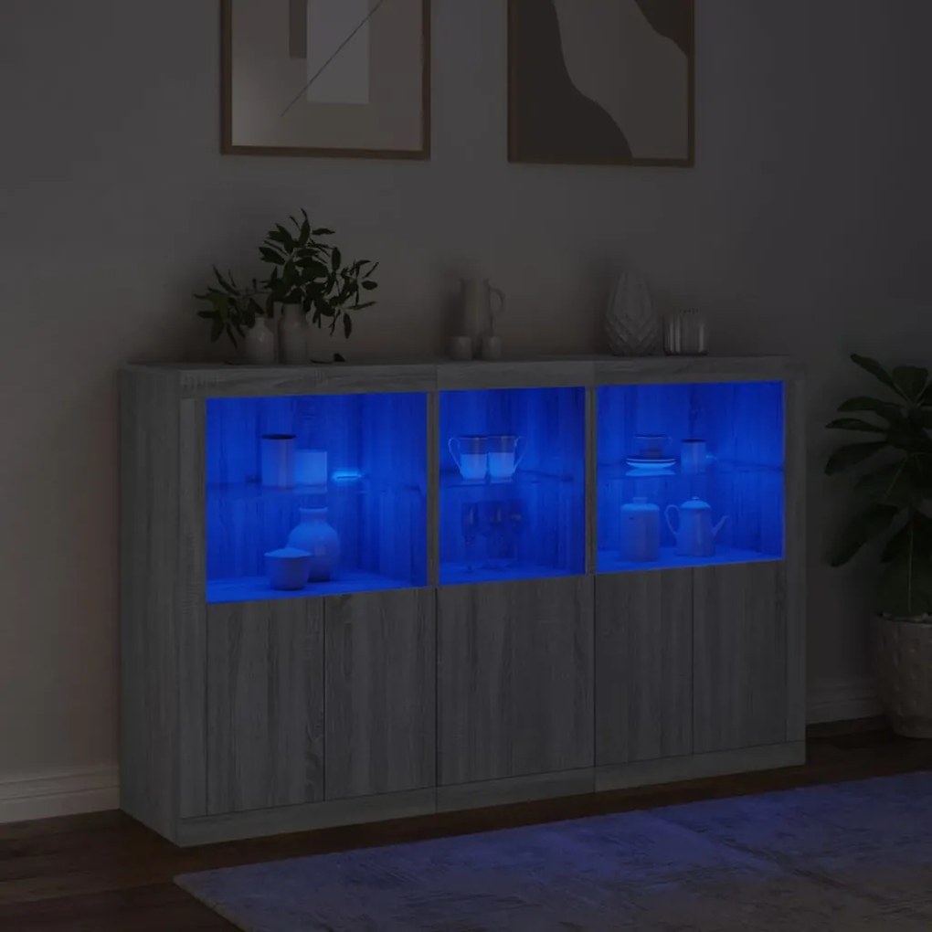 Aparador com luzes LED 162x37x100 cm cinzento sonoma