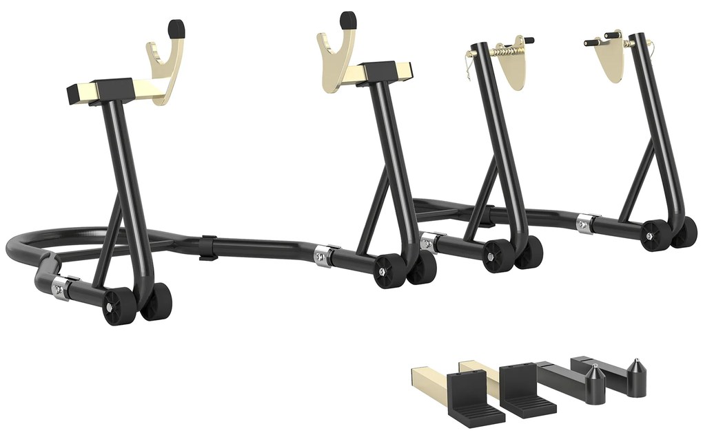 HOMCOM Béquille roda dianteira traseira capacidade 390 kg suporte de oficina para motos braço ajustável em aço, garfo em forma de U + L preto | Aosom Portugal