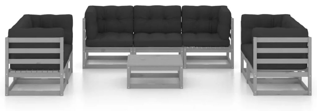 8 pcs conjunto lounge de jardim c/ almofadões pinho maciço