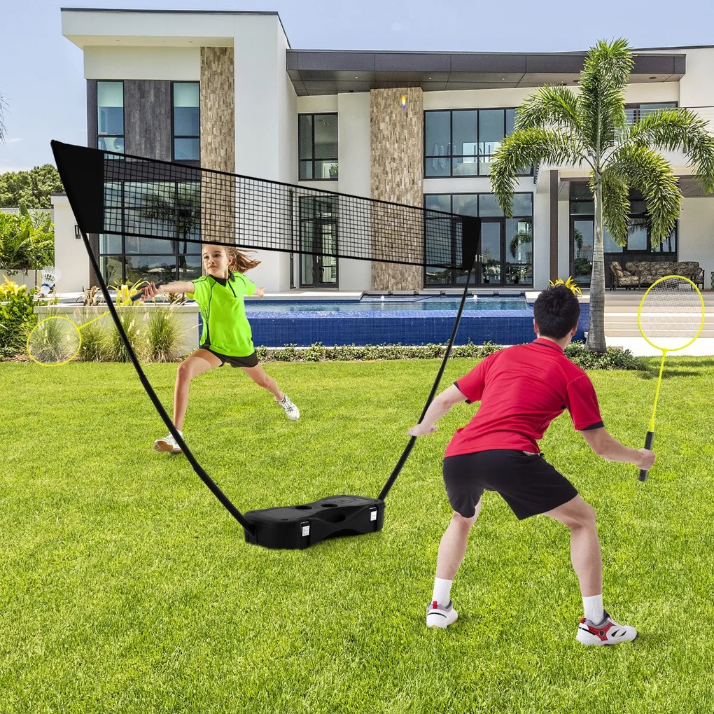 Conjunto portátil de badminton para crianças com 2 raquetes 2 penas Estrutura em PVC, baliza de futebol e rede de pátio 270 x 33,5 x 160 cm Preto