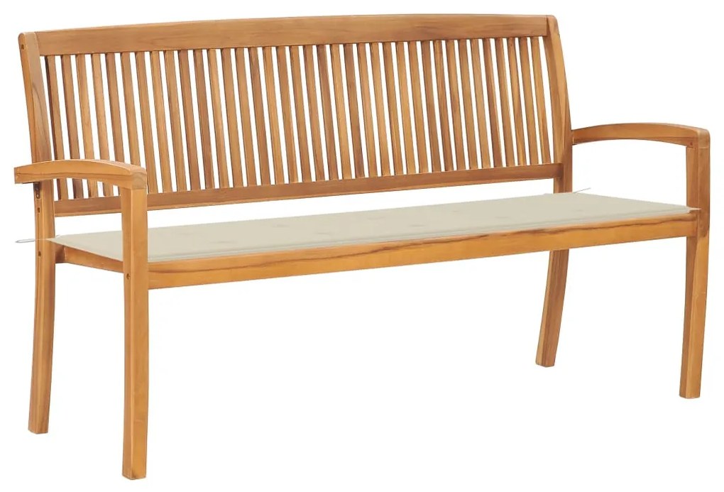 vidaXL Banco de jardim empilhável c/ almofadão 159 cm teca maciça