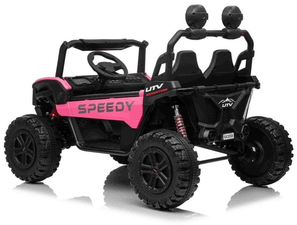 Jipe elétrico para crianças T-REX Ride 4x4, 2 Lugares, 24V, leitor MP3, bateria de lítio, Rodas EVA, controlo remoto, luzes LED Rosa